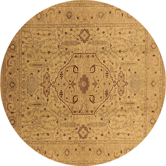 Round Machine Washable Oriental Brown Traditional Rug, wshurb697brn