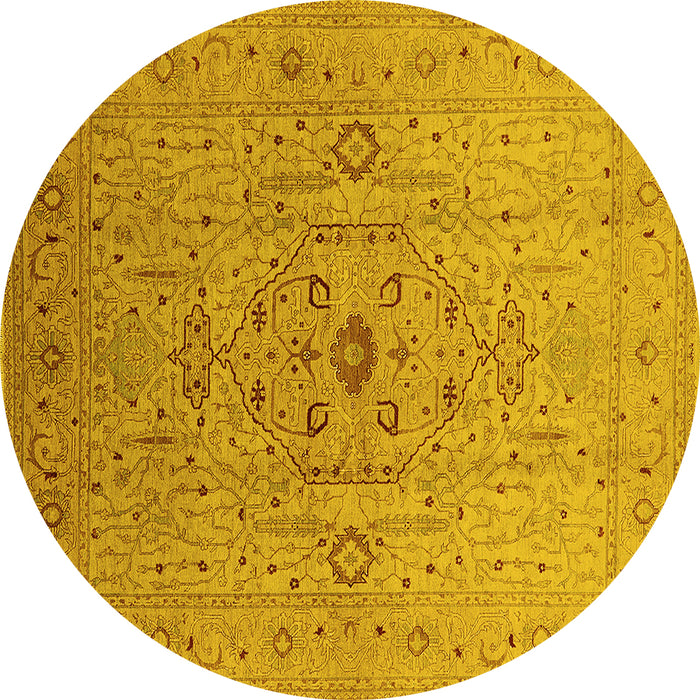 Round Oriental Yellow Traditional Rug, urb697yw