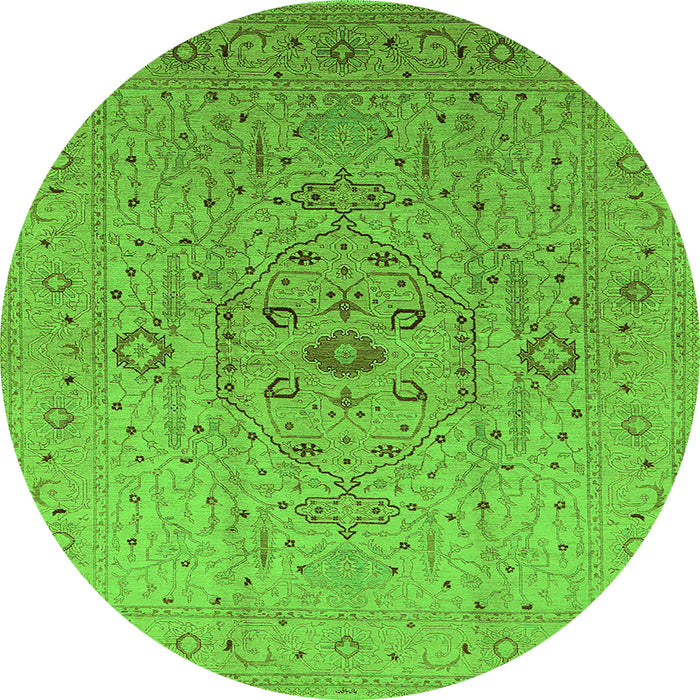 Round Oriental Green Traditional Rug, urb697grn