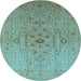 Round Machine Washable Oriental Light Blue Traditional Rug, wshurb697lblu