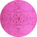 Round Machine Washable Oriental Pink Traditional Rug, wshurb697pnk