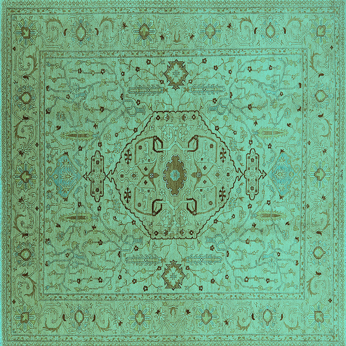 Square Machine Washable Oriental Turquoise Traditional Area Rugs, wshurb697turq