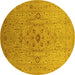 Round Machine Washable Oriental Yellow Traditional Rug, wshurb697yw