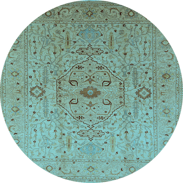 Round Oriental Light Blue Traditional Rug, urb697lblu