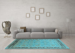 Machine Washable Oriental Light Blue Industrial Rug in a Living Room, wshurb698lblu