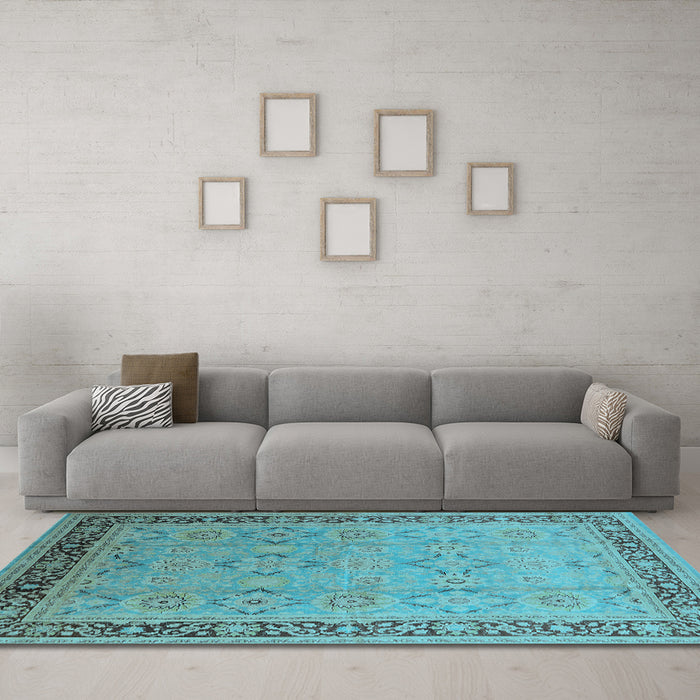 Machine Washable Oriental Light Blue Industrial Rug in a Living Room, wshurb698lblu