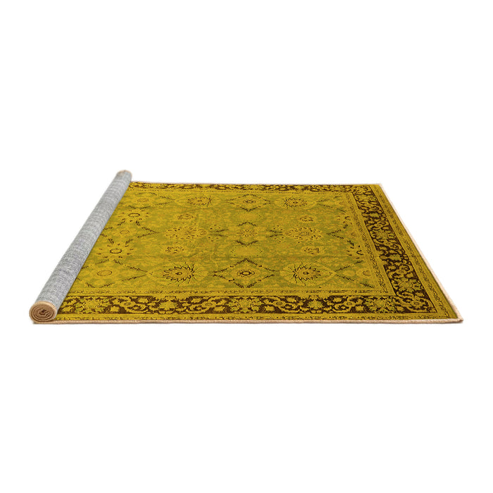 Sideview of Machine Washable Oriental Yellow Industrial Rug, wshurb698yw
