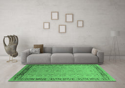 Machine Washable Oriental Emerald Green Industrial Area Rugs in a Living Room,, wshurb698emgrn