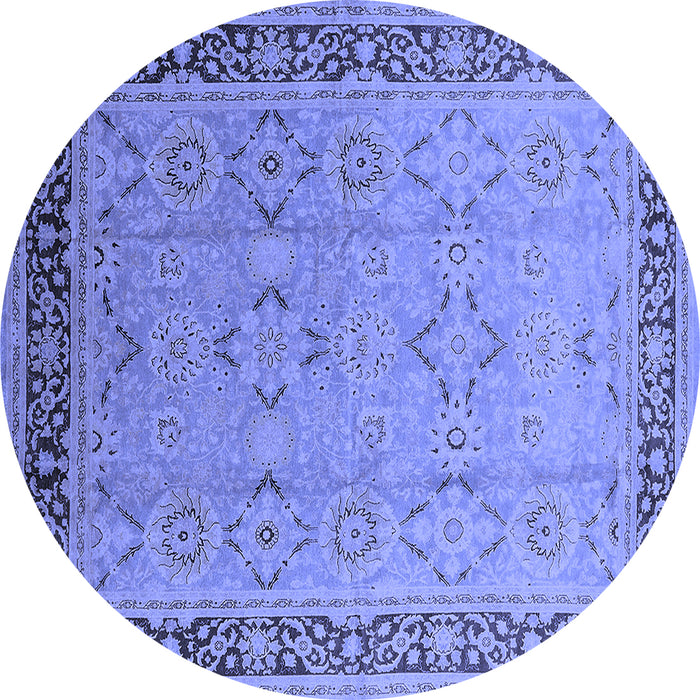 Round Machine Washable Oriental Blue Industrial Rug, wshurb698blu