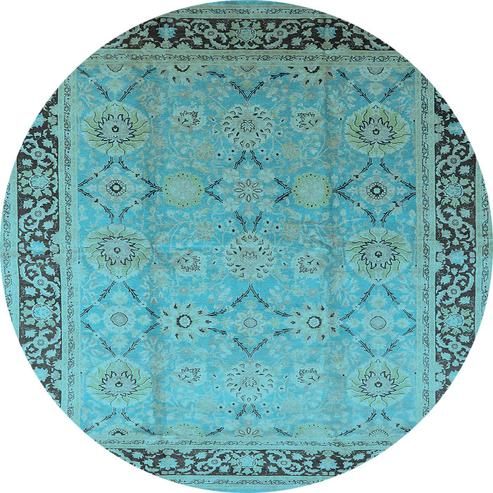 Round Machine Washable Oriental Light Blue Industrial Rug, wshurb698lblu
