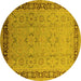 Round Oriental Yellow Industrial Rug, urb698yw