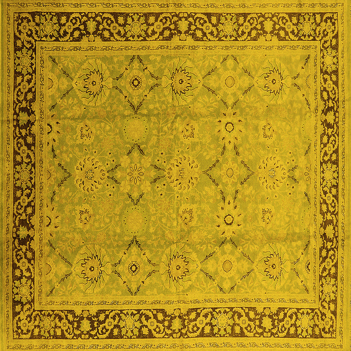 Square Machine Washable Oriental Yellow Industrial Rug, wshurb698yw