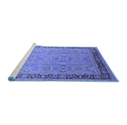 Sideview of Machine Washable Oriental Blue Industrial Rug, wshurb698blu