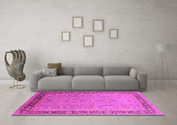 Machine Washable Oriental Pink Industrial Rug in a Living Room, wshurb698pnk