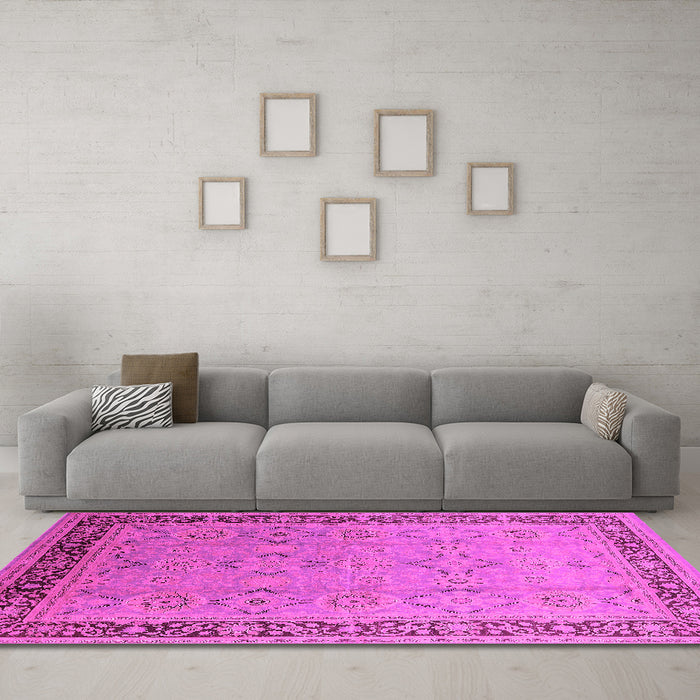 Machine Washable Oriental Pink Industrial Rug in a Living Room, wshurb698pnk