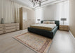 Mid-Century Modern Brown Oriental Rug in a Bedroom, urb698