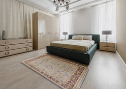 Mid-Century Modern Brown Oriental Rug in a Bedroom, urb698