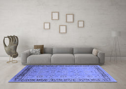 Machine Washable Oriental Blue Industrial Rug in a Living Room, wshurb698blu