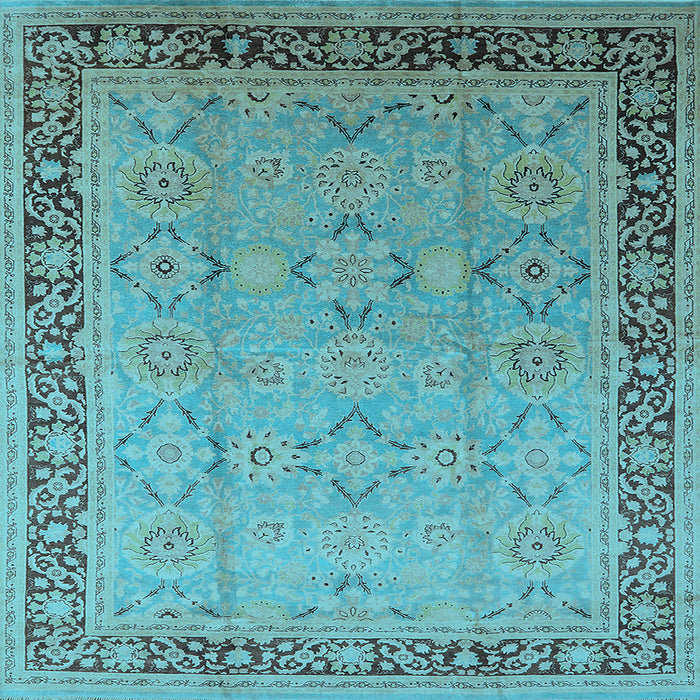 Square Machine Washable Oriental Light Blue Industrial Rug, wshurb698lblu
