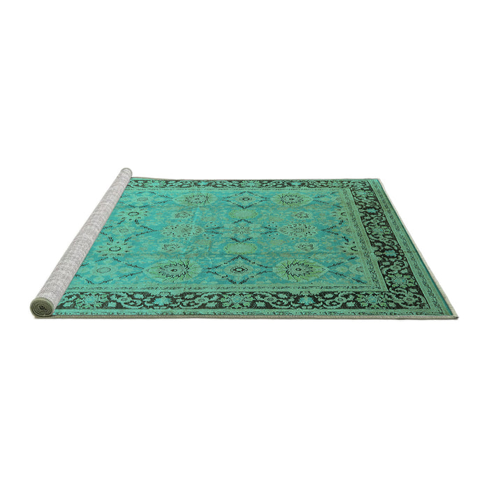 Sideview of Machine Washable Oriental Turquoise Industrial Area Rugs, wshurb698turq