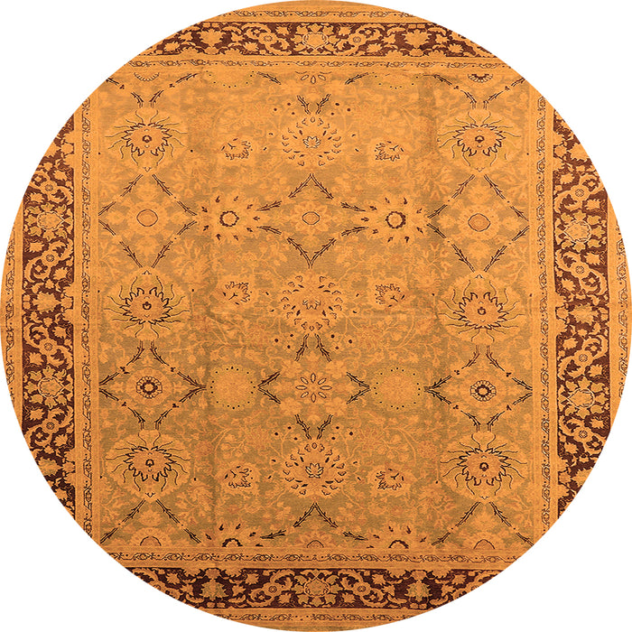 Round Machine Washable Oriental Orange Industrial Area Rugs, wshurb698org