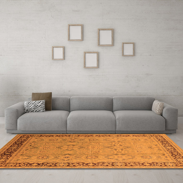 Machine Washable Oriental Orange Industrial Area Rugs in a Living Room, wshurb698org