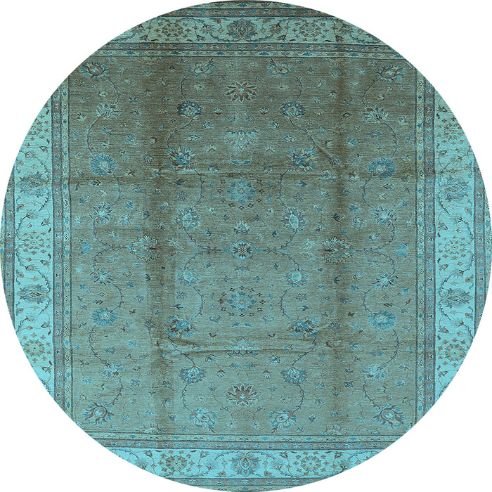 Round Oriental Light Blue Traditional Rug, urb699lblu