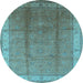 Round Oriental Light Blue Traditional Rug, urb699lblu