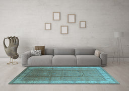 Machine Washable Oriental Light Blue Traditional Rug in a Living Room, wshurb699lblu