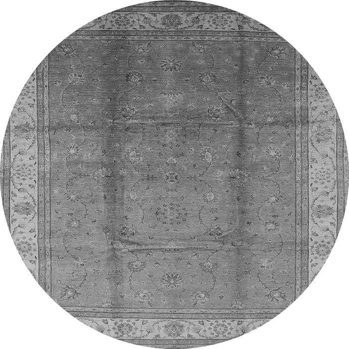 Round Machine Washable Oriental Gray Traditional Rug, wshurb699gry