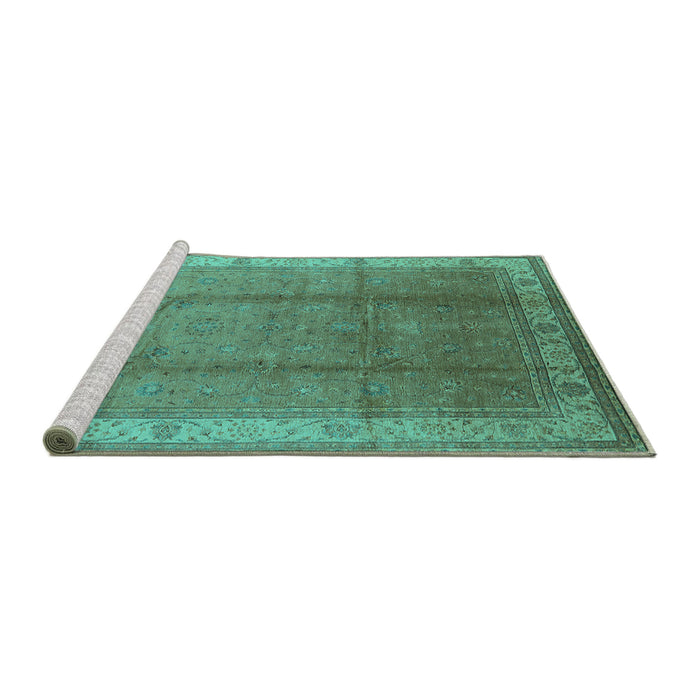 Sideview of Machine Washable Oriental Turquoise Traditional Area Rugs, wshurb699turq