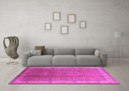 Machine Washable Oriental Pink Traditional Rug in a Living Room, wshurb699pnk