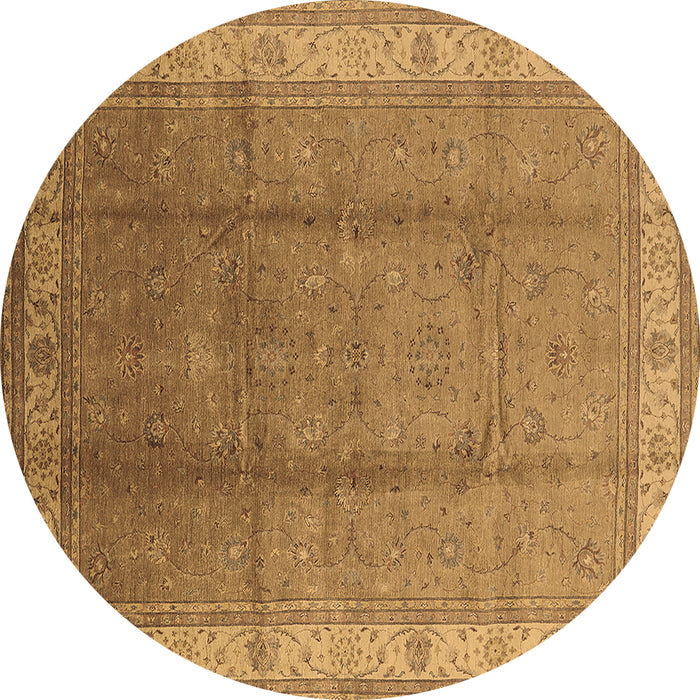 Round Machine Washable Oriental Brown Traditional Rug, wshurb699brn