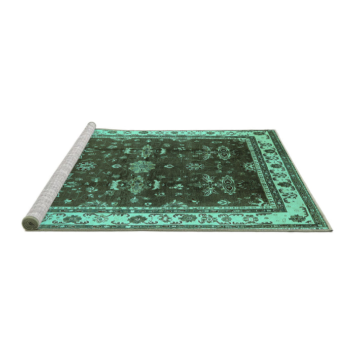 Sideview of Machine Washable Oriental Turquoise Traditional Area Rugs, wshurb700turq