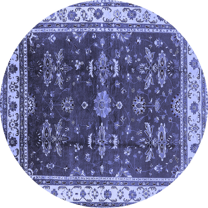 Round Machine Washable Oriental Blue Traditional Rug, wshurb700blu