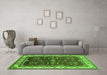 Machine Washable Oriental Green Traditional Area Rugs in a Living Room,, wshurb700grn