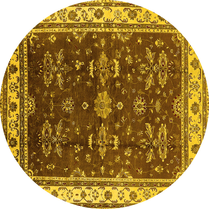 Round Machine Washable Oriental Yellow Traditional Rug, wshurb700yw