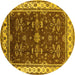 Round Machine Washable Oriental Yellow Traditional Rug, wshurb700yw