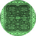 Round Machine Washable Oriental Emerald Green Traditional Area Rugs, wshurb700emgrn