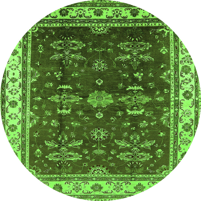 Round Machine Washable Oriental Green Traditional Area Rugs, wshurb700grn