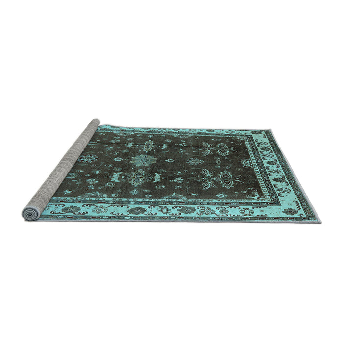 Sideview of Machine Washable Oriental Light Blue Traditional Rug, wshurb700lblu
