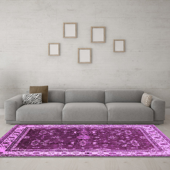 Machine Washable Oriental Purple Traditional Area Rugs in a Living Room, wshurb700pur