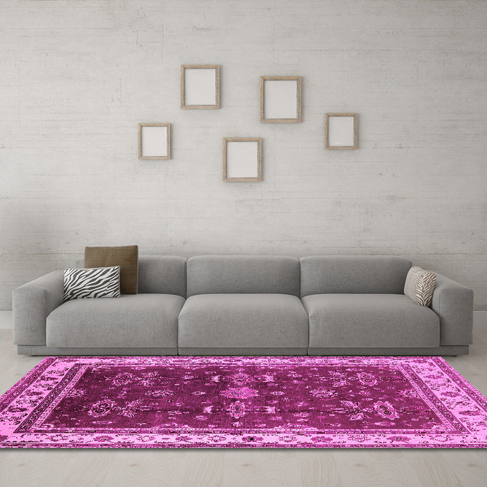 Machine Washable Oriental Pink Traditional Rug in a Living Room, wshurb700pnk