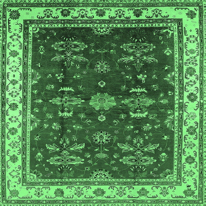 Square Machine Washable Oriental Emerald Green Traditional Area Rugs, wshurb700emgrn