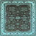 Square Machine Washable Oriental Light Blue Traditional Rug, wshurb700lblu