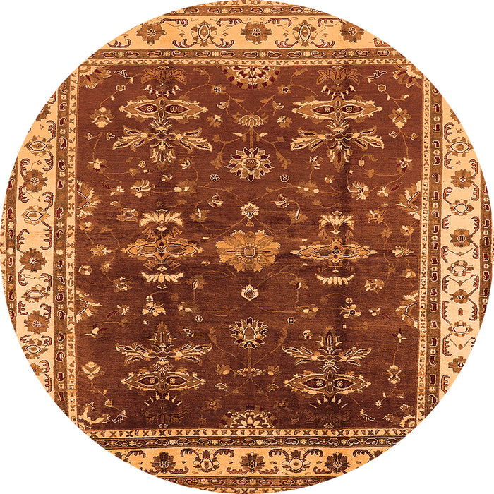 Round Machine Washable Oriental Orange Traditional Area Rugs, wshurb700org