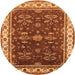 Round Machine Washable Oriental Orange Traditional Area Rugs, wshurb700org