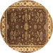 Round Machine Washable Oriental Brown Traditional Rug, wshurb700brn