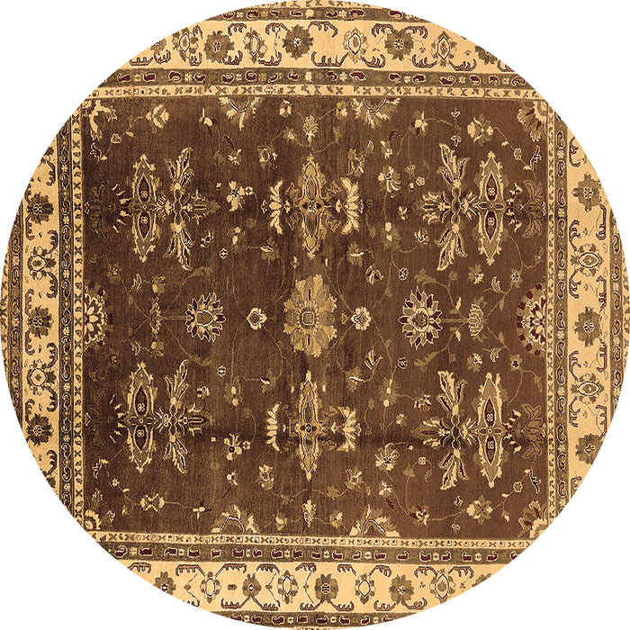 Round Oriental Brown Traditional Rug, urb700brn