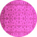 Round Machine Washable Oriental Pink Industrial Rug, wshurb701pnk